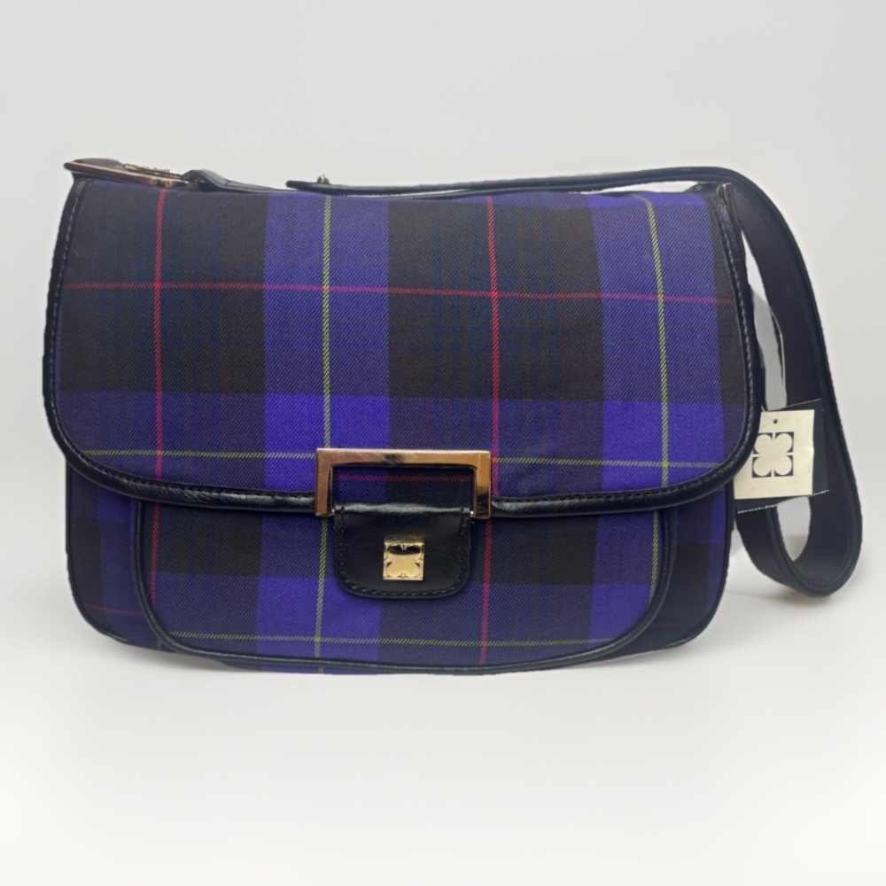 90s Liz Claiborne NWT 511 Purple/Blue Iris Plaid Convertible Shoulder Crossbody